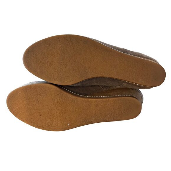 J Jill Taupe Suede Wedge Heel Ankle Booties Boots Laced Stack Wood Heel Size 10 - Picture 8 of 10